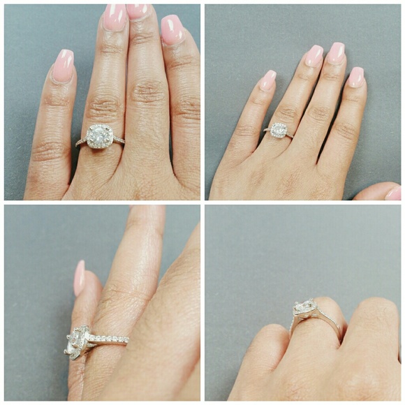 Silver fashion Ring size 7 Engagement Halo Style - Picture 7 of 8